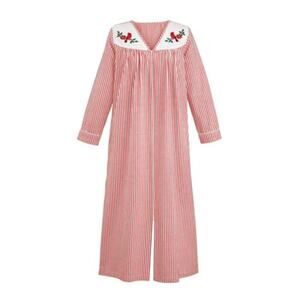 Vintage Collections Etc Festive Christmas Embroidered Striped Robe Sz XL